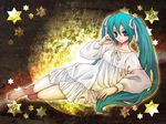  aqua_eyes aqua_hair bad_id bad_pixiv_id emura_miurin hair_ribbon hatsune_miku lingerie long_hair moon nightgown ribbon solo star star_(sky) twintails underwear vocaloid 