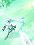 bad_id bad_pixiv_id bird blue_hair detached_sleeves feathers grass green_eyes hatsune_miku long_hair namiuchi_nanami necktie skirt solo thighhighs twintails very_long_hair vocaloid 
