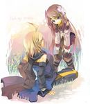  1girl blonde_hair blue_eyes boots brown_hair emil_castagnier flower fruit_punch knee_boots marta_lualdi tales_of_(series) tales_of_symphonia tales_of_symphonia_knight_of_ratatosk 