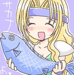  blonde_hair blush celes_chere final_fantasy final_fantasy_vi fish lowres non-web_source oekaki smile solo translated 