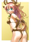  animal_costume animal_ears aqua_eyes ass bell bell_collar bikini brown_bikini brown_gloves christmas collar cowboy_shot elbow_gloves embarrassed gloves horns katahira_masashi original pink_hair reindeer_costume solo swimsuit tail yellow_background 