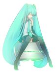  aqua_hair bad_id bad_pixiv_id boots closed_eyes hatsune_miku long_hair necktie no_nose sasamori_tomoe sitting solo thigh_boots thighhighs twintails very_long_hair vocaloid 