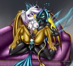  amber_eyes anal anal_penetration anthro anthrofied anus avian beak black_body blush breasts brown_fur changeling cum cum_in_ass cum_inside cum_while_penetrated da_goddamn_batguy dickgirl duo egg fangs friendship_is_magic fur gilda_(mlp) green_eyes green_hair gryphon hair herm herm_on_herm horn intersex kneeling my_little_pony open_mouth oviposition penetration pussy queen_chrysalis_(mlp) sex tongue tongue_out wings 