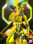  anthro blue_eyes breasts female liquidmark looking_at_viewer machine mechanical nude oil pussy robot solo standing yellow_body 