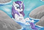  blue_eyes blush drizzthunter equine eyeshadow female feral friendship_is_magic fur hair horn horse long_hair looking_at_viewer makeup mammal my_little_pony outside pony purple_hair rarity_(mlp) river sitting smile solo unicorn water wet wet_fur white_fur 