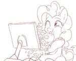  computer cookie eating equine female feral friendship_is_magic horse mammal monochrome my_little_pony pinkie_pie_(mlp) plain_background pony stoic5 white_background 