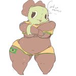  belly blush breasts chubby clothing english_text female garbodor looking_at_viewer nintendo pok&#233;mon pok&eacute;mon shamelesss shirt shirt_lift solo text thick_thighs tongue tongue_out under_boob video_games wide_hips 