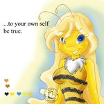  &lt;3 antennae anthro arthropod bee blonde_hair blue_eyes english_text female hair insect kittmouri meile text 