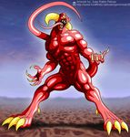  abs anthro biceps bulge claws demon desert fangs geminisaint horn male muscles nipples nude open_mouth pecs pose red_skin scales solo standing teeth toe_claws tongue tongue_out yellow_eyes 