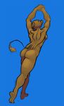  back back_turned behind blue_background butt feline female lion mammal muscles muscular_female plain_background sadjack solo stretching thick_thighs 