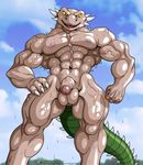 abs ankylosaurus anthro balls biceps big_muscles brown_skin claws dinosaur extreme_dinosaurs fangs flaccid geminisaint grin hardrock horn humanoid_penis looking_at_viewer male muscles nipples nude open_mouth outside pecs penis pose presenting reptile sauropod scales scalie smile solo standing sweat teeth tongue uncut vein 