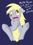  blonde_hair blush cute derpy_hooves_(mlp) english_text equine female feral friendship_is_magic fur grey_fur hair horse mammal mostazathy my_little_pony open_mouth pegasus plain_background pony solo text wings yellow_eyes 