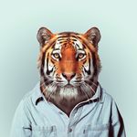  anthro black_fur blue_background clothed clothing feline fur looking_at_viewer mammal markings orange_fur pink_nose plain_background simple_background solo tiger whiskers white_fur yago_partal yellow_eyes 