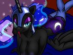  absurd_res anthro anthrofied black_fur blue_eyes blue_hair breasts cutie_mark equine female friendship_is_magic fur hair helmet hi_res horn horse legwear looking_at_viewer lying mammal my_little_pony nightmare_moon_(mlp) on_front pony shdingo stockings tongue tongue_out winged_unicorn wings 