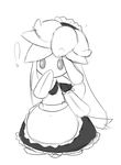  ! anthro apron black_and_white chibi clothed clothing covering_mouth covering_own_mouth cute female grey_sclera greyscale hat lilligant maid maid_uniform monochrome nintendo no_pupils plain_background pok&#233;mon pok&eacute;mon raggedy ruffles shocked shy simple_background sketch solo standing video_games white_background 