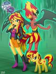  anthrofied boots breasts clothed clothing corruption cutie_mark demon duo equestria_girls equine evil_grin evil_smile female fur green_eyes hair horn horse jacket mammal multi-colored_hair my_little_pony pony red_hair size_difference skirt smile square_crossover standing sunset_shimmer_(eg) unicorn uotapo wings yellow_fur yellow_skin 