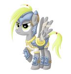  absurd_res alpha_channel amber_eyes armor blonde_hair derpy_hooves_(mlp) equine female feral friendship_is_magic frown fur grey_fur hair helmet hi_res long_hair mammal my_little_pony pegasus plain_background solo spikes thecheeseburger transparent_background wings wrap wraps yellow_eyes 