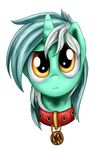 2013 alpha_channel collar confused equine female friendship_is_magic green_hair hair high-roller2108 horn horse looking_at_viewer lyra_(mlp) my_little_pony plain_background pony portrait solo tag transparent_background two_tone_hair unicorn white_hair yellow_eyes 