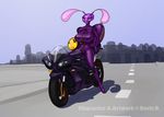  arthropod balloon bee beembo big_breasts bike blurred_background bodysuit breasts city clothed clothing female helmet high_heels huge_breasts inflatable inflate insect lips motorbike nipples outside purple_body road rubber sitting skinsuit sky solo spread_legs spreading street theboris vinyl watermark 