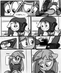  ! anthro black_and_white breasts caught comic dildo embarrassed english_text equine female greyscale hair horse killryde lust_from_afar mammal monochrome my_little_pony pony sex_toy tablet text 