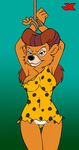  bdsm bear black_eyes black_nose blue_background bondage bound breasts brown_fur brown_hair clothed clothing disney female fur gradient_background green_background grumpy hair half-closed_eyes hands_above_head jk jkcomicz mammal nipples plain_background rebecca_cunningham simple_background skimpy solo standing talespin underwear 