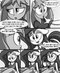  anthro black_and_white breasts comic dialog dildo english_text equine female greyscale hair horse killryde lesbian lust_from_afar mammal monochrome my_little_pony pony sex_toy text 