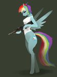  angry anthro anthrofied bottomless clothing cutie_mark equine female friendship_is_magic grey_background gun hair horse looking_at_viewer mammal multi-colored_hair my_little_pony palibyte pegasus plain_background pony purple_eyes rainbow_dash_(mlp) rainbow_hair ranged_weapon shadow shirt short_hair simple_background solo tank_top top weapon wings 