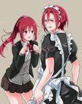  1girl alternate_costume brother_and_sister crossdressing enmaided free! long_hair maid matsuoka_gou matsuoka_rin momokan_(ca1117) ponytail red_eyes red_hair school_uniform short_hair siblings teeth 