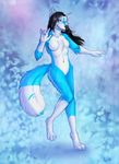  anthro blue_eyes breasts canine female fluffy_tail looking_at_viewer mammal nude smile solo wolf 
