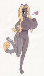  &lt;3 anthro big_breasts bit-small black_fur blonde_hair breasts cat cute ebony feline female fur gray_body grey_body grey_fur hair huge_breasts mammal nude one_eye_closed plain_background white_background wink 