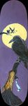  avian beak bird black_body blue_background branch crow feral full_moon group moon moonlight night plain_background raven simple_background skateboard sky spread_wings thatwhitefox traditional_media wings wood 