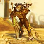  armor charr claws digitigrade feline guild_wars horn male mammal paws solo sword taj video_games weapon 