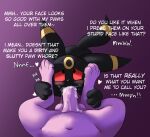 3_toes 4_toes absurd_res balls black_body black_fur bodily_fluids bubble cum cum_bubble cum_in_mouth cum_in_nose cum_inside degradation dominant dominant_male drinking drinking_cum duo eeveelution ejaculation english_text espeon eye_contact feet fellatio feral first_person_view foot_fetish fur generation_2_pokemon genital_fluids genitals hi_res humanoid_genitalia humanoid_penis lolpiss looking_at_another male male/male messy navel nintendo oral paws penile penis pokemon pokemon_(species) purple_background purple_body purple_fur red_eyes saliva sex simple_background sloppy_blowjob submissive submissive_male text toes umbreon