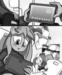  anthro black_and_white blush breasts butt comic english_text equine female greyscale hair horse killryde lust_from_afar mammal monochrome my_little_pony panties pony solo tablet text underwear 