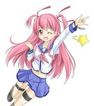  angel_beats! long_hair one_eye_closed pink_eyes pink_hair school_uniform serafuku shinda_sekai_sensen_uniform star thigh_strap tsukasa_0913 two_side_up yui_(angel_beats!) 