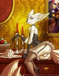  2013 brindle bulge butt candles canine crossdressing ear_piercing egyptian etheras feather_duster fennec fox fruit girly gloves high_heels looking_at_viewer maid_uniform male panties piercing portrait solo stockings underwear 