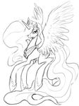  equine female feral friendship_is_magic hair horn horse long_hair mammal monochrome my_little_pony pony princess_celestia_(mlp) relydazed royalty tiara winged_unicorn wings 