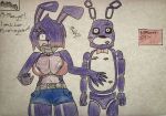 absurd_res anthro areola areola_slip belt belt_buckle big_breasts big_ears bikini bikini_top bonfie_(cryptiacurves) bonnie_(fnaf) bottomwear bow_tie breasts buckle choker clothing denim denim_bottomwear denim_clothing denim_shorts dialogue duo eyelashes female five_nights_at_freddy&#039;s floppy_ears fredina&#039;s_nightclub hair hi_res highlights_(coloring) jewelry kiss_mark lagomorph maddest_(artist) male male/female mammal necklace one_eye_obstructed purple_body purple_ears purple_hair red_highlights scottgames shorts stare surprised swimwear thong_straps thousand_yard_stare two-piece_swimsuit wet wet_clothing