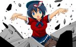  bad_id bad_pixiv_id blue_eyes blue_hair hat highres looking_at_viewer miyako_yoshika nekominase ofuda open_mouth outstretched_arms short_hair skirt solo touhou zombie_pose 
