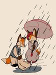  black_nose canine chivalry clothed clothing cute duo eyes_closed female fox fur hair male mammal orange_fur outside plain_background puddle rain red_hair simple_background smile standing thatwhitefox umbrella victorian white_background white_fur 
