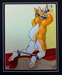  4_toes anthro anus balls bdsm bondage bound butt canine claws digitigrade fur hindpaw kimbasnowpaw kneeling looking_at_viewer male mammal nude orange_fur pawpads paws soles solo toes 