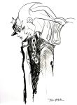  1boy 1other absurdres araki_hirohiko chain gakuran greyscale hat highres jojo_no_kimyou_na_bouken kujo_jotaro male_focus monochrome official_art peaked_cap school_uniform second-party_source sketch stand_(jojo) star_(symbol) star_platinum stardust_crusaders traditional_media 