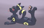  anthrofied breasts butt eeveelution female looking_at_viewer looking_back lying nintendo on_stomach pawpads paws pinup pok&#233;mon pok&eacute;mon pokemon pose red_eyes simple_background solo tongue tongue_out umbreon unknown_artist video_games 