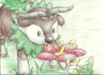  all_fours ambiguous_gender black_nose caprine feral flab&#233;b&#233; flab&eacute;b&eacute; flower goat grass horn mammal mon311 nintendo outside plain_background pok&#233;mon pok&eacute;mon quadruped simple_background skiddo solo video_games white_background 