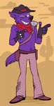  cowboy fur invalid_color looking_at_viewer mammal one_eye_closed purple_fur seko sekotta solo source_request unknown_artist wink wolf 