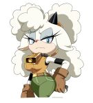 anthro bell bell_collar blue_eyes bottomwear bovid caprine cargo_pants clothing collar female fingerless_gloves fur gloves handwear horn idw_publishing lanolin_the_sheep_(sonic) mammal pants redhadal sega sheep solo sonic_the_hedgehog_(comics) sonic_the_hedgehog_(idw) sonic_the_hedgehog_(series) wool_(fur)