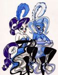  anthro anthrofied blue_eyes blue_fur blush breasts cleavage clothed clothing curly_hair duo embarrassed equine female friendship_is_magic fur gloves hair heels hi_res horn horse legwear mammal my_little_pony newyorkx3 open_mouth plain_background pony purple_eyes purple_hair raised_leg rarity_(mlp) showgirl skirt skirt_lift smile standing stockings teeth tongue trixie_(mlp) two_tone_hair unicorn white_background white_fur 