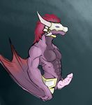  abs anthro balls barbs biceps big_muscles big_penis bottomless covertcanine dragon erection hair horn knot male mask muscles nude pecs penis pose presenting purple_skin red_hair reptile scales scalie sheath slit solo standing toned topless white_eyes wings 