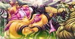 absurd_res anthro big_breasts big_butt black_body black_skin blonde_hair bodily_fluids bow_ribbon breasts butt cemetery clothing cosplay_pikachu_(costume) covered_eyes dialogue duo electronics fangs feet female fur gag generation_1_pokemon generation_7_pokemon genitals growth_drive growth_sequence hair half_naked hi_res holding_clothing holding_object holding_panties holding_underwear humanoid imminent_feeding imminent_sex japanese_idol lionberrymochi lips lipstick makeup male male/female microphone mimikyu nintendo nipples obese obese_anthro obese_female overweight overweight_anthro overweight_female panties pikachu pikachu_pop_star pink_clothing pink_lipstick pokemon pokemon_(species) ribbons ring_gag saliva speech_bubble teeth tentacles text tongue tongue_out underwear vulva weight_gain weight_gain_drive yellow_body yellow_fur yellow_lips