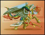  armor crown equine female feral friendship_is_magic glowing hair horse inuhoshi-to-darkpen levitation looking_at_viewer magic mammal multi-colored_hair my_little_pony pegasus polearm pony ponytail purple_eyes rainbow_dash_(mlp) solo spear wings 